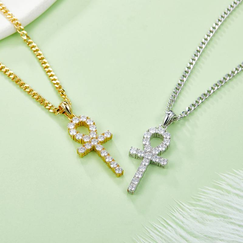 Fashion十字架NecklaceS925银PendantMoissanite3.0mmD级